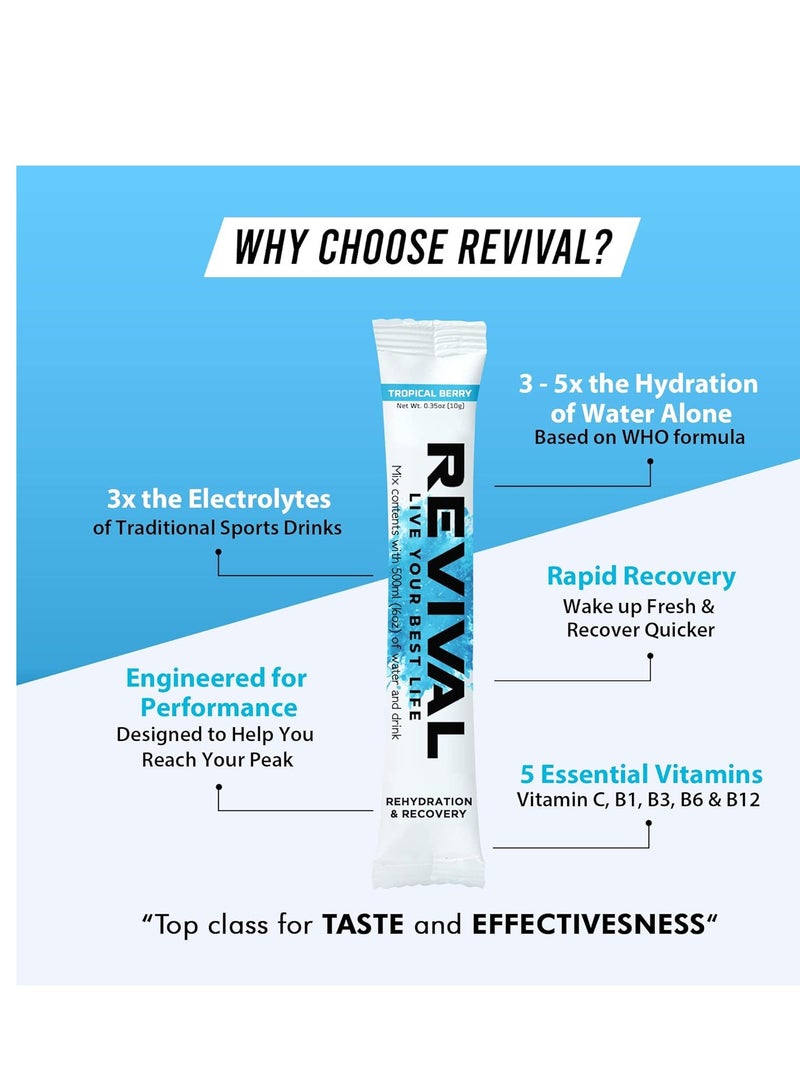 Revival Rehydration and recovery elctrolyte drink mix with vitamins Vitamin C, B1, B3, B5, B12  wild cherry