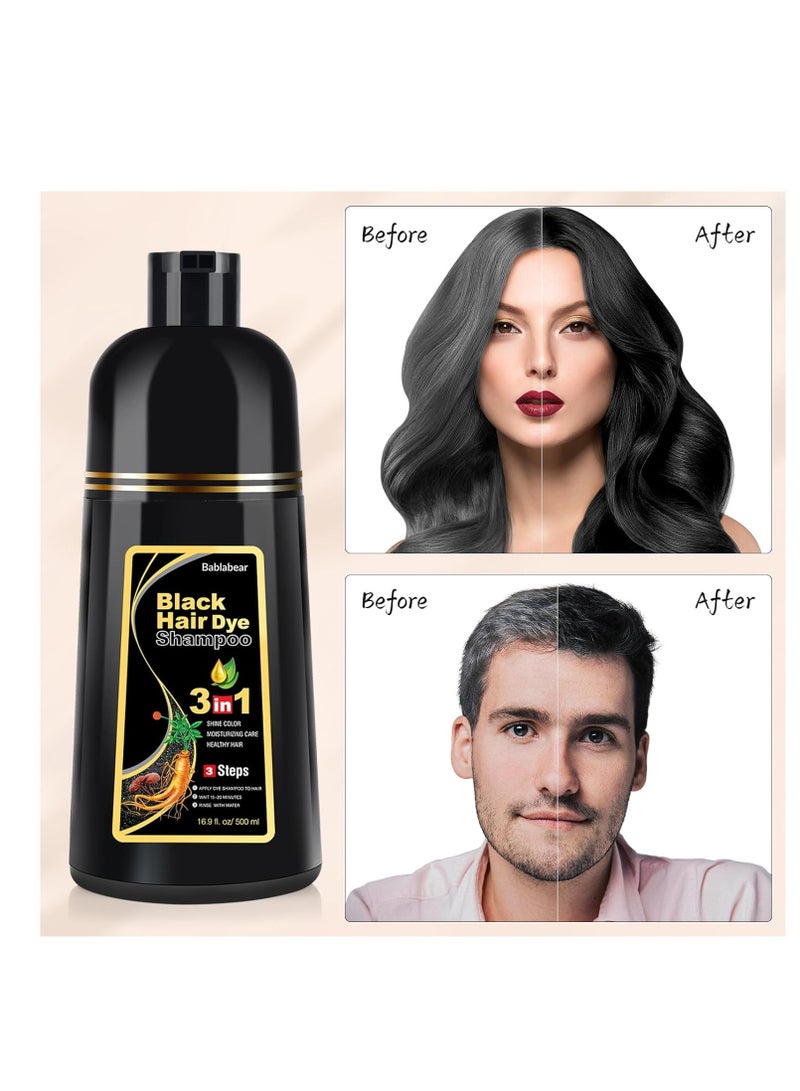 MEIDU Black Hair Dye Shampoo for Gray Hair, Semi-Permanent Hair Color Shampoo for Women and Men, Herbal, 3 in 1 100% Grey Cover.Lasts 30 Days/500ml/Natural herbal