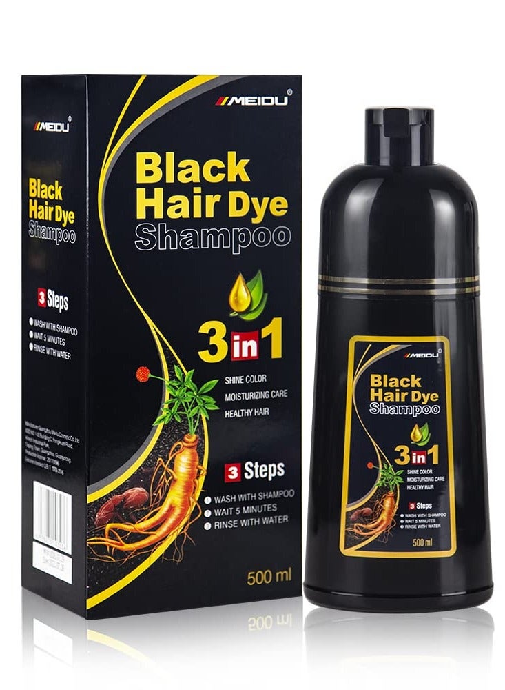 MEIDU Black Hair Dye Shampoo for Gray Hair, Semi-Permanent Hair Color Shampoo for Women and Men, Herbal, 3 in 1 100% Grey Cover.Lasts 30 Days/500ml/Natural herbal