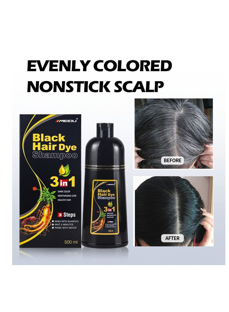 MEIDU Black Hair Dye Shampoo for Gray Hair, Semi-Permanent Hair Color Shampoo for Women and Men, Herbal, 3 in 1 100% Grey Cover.Lasts 30 Days/500ml/Natural herbal