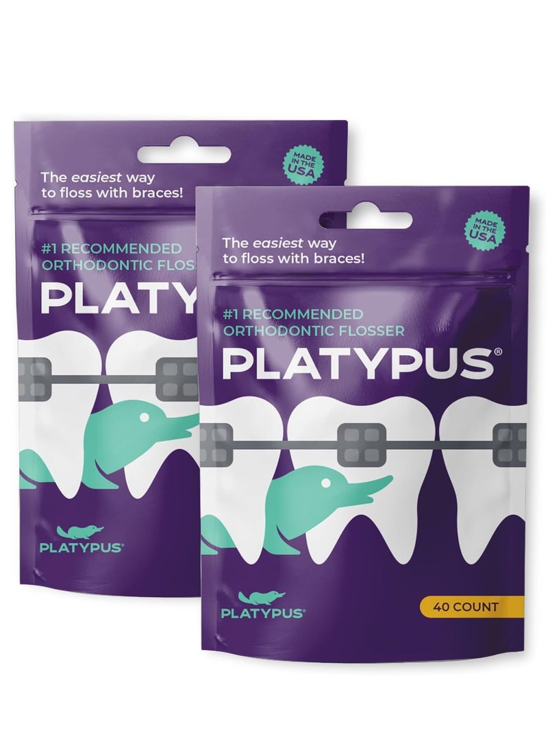 Platypus Orthodontic Flossers for Braces | Ortho Picks for Adults & Kids | Fits Under Arch Wire | Non-Damaging | Encourage Flossing Habits | Floss Teeth in Under Two Minutes (40 Count (Pack of 2))