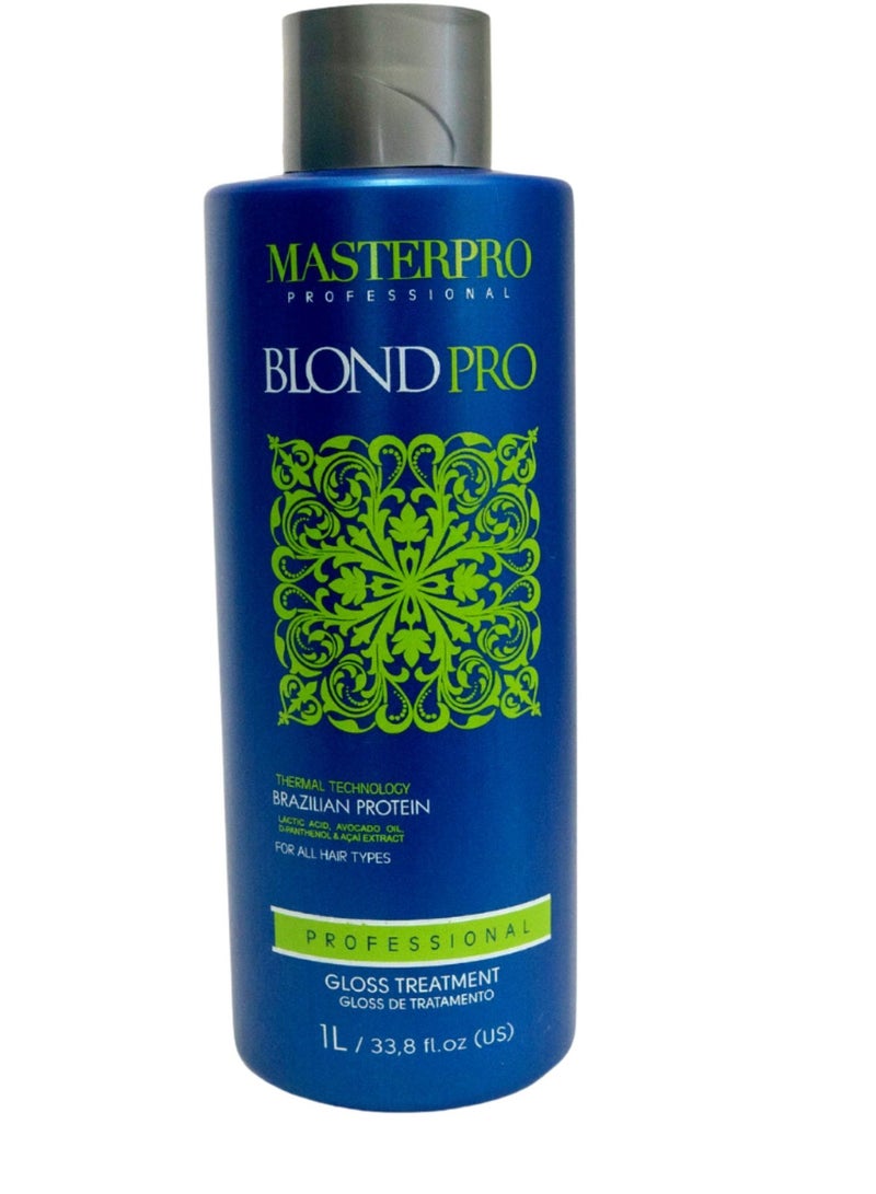 Brazilian Protein-BlondPro- Gloss Treatment-Hair Protein Treatment-with  Avocado Oil,D Phanthenol,& Acai Extract-Frizz Free- Hair Smoothing-for All Hair Types-Soft& Shine-1L
