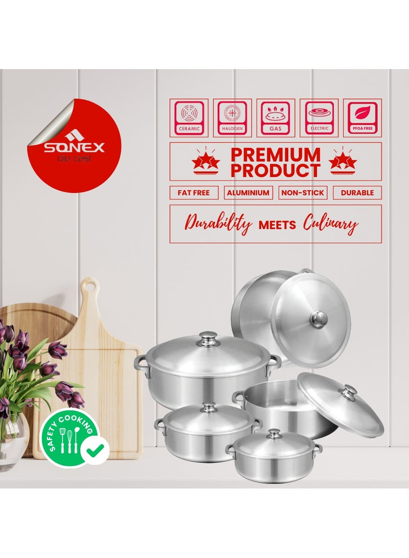 Sonex Imperial Set 2x6 Premium Cookware Bundle, Even Heating Distribution, Heavy Weight, High Quality Metal Finish, Durable Long Lasting Construction, Set of 5 (4,5.5,8.5,12.5,15.5) Ltr