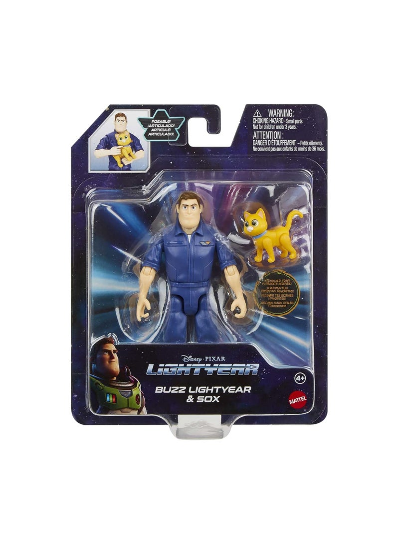 Buzz Lightyear Disney Space Action Figure Astronaut in Jumpsuit 5 Inch with Sox the Robot Cat