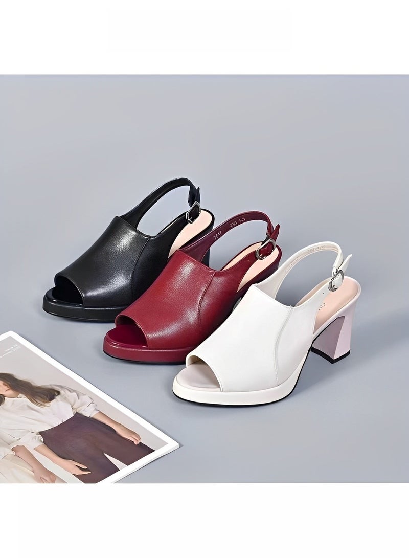 Women's Chunky Heel Sandals Fish Mouth Platform Sandals One Line Buckle High Heel Sandals Open Toe Sandals PU Sandals with Arch Support Comfortable Walking Sandals