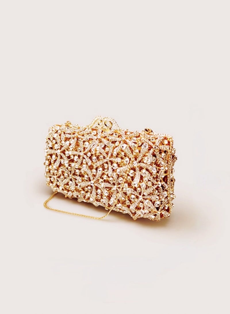 Luxury Crystal Encrusted Hollow Gold Clutch Bag Sparkling Full Diamonds Evening Bag Party Clutch
