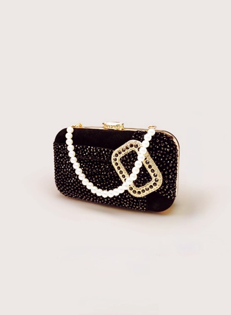Luxury Black Crystal with Velvet Evening Bag Party Bag Small Mini Clutch Bag