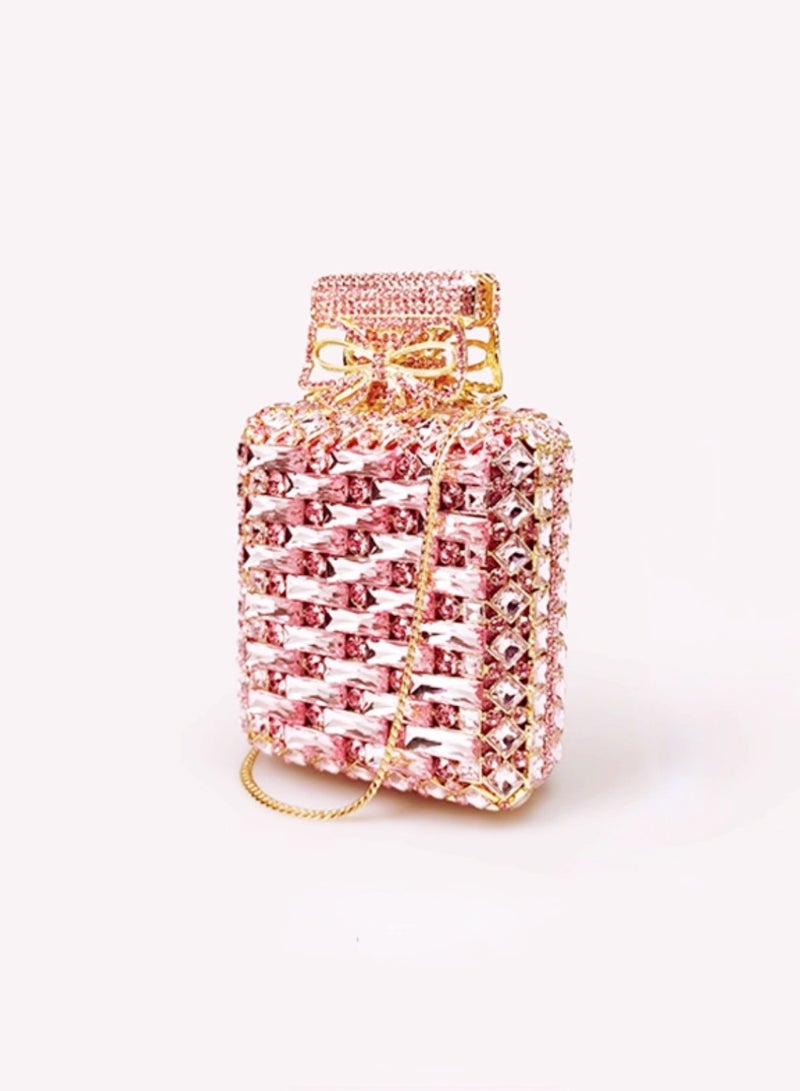 Luxury Pink Crystal Bow Super Shiny Evening Bag Mini Bags Women Banquet Exquisite Clutch Bag