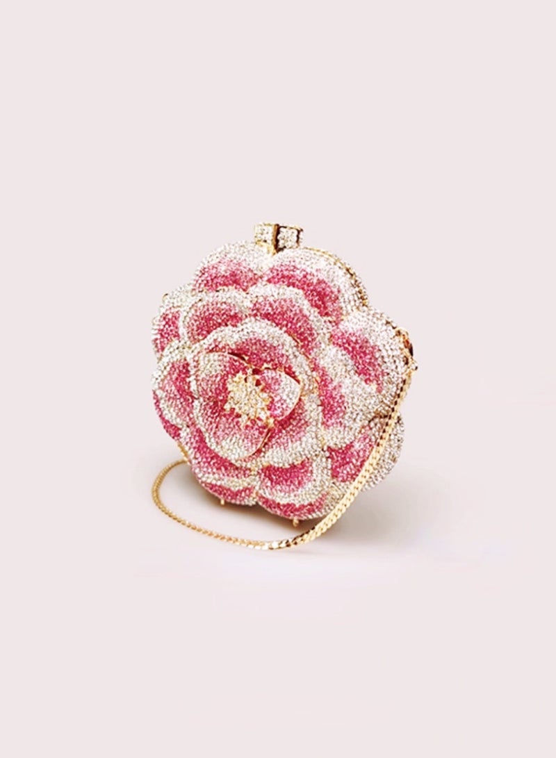 Floral Shape Pink Full Crystal Encrusted Evening Bag Party Bag Clutch Bag Mini Flower Bag