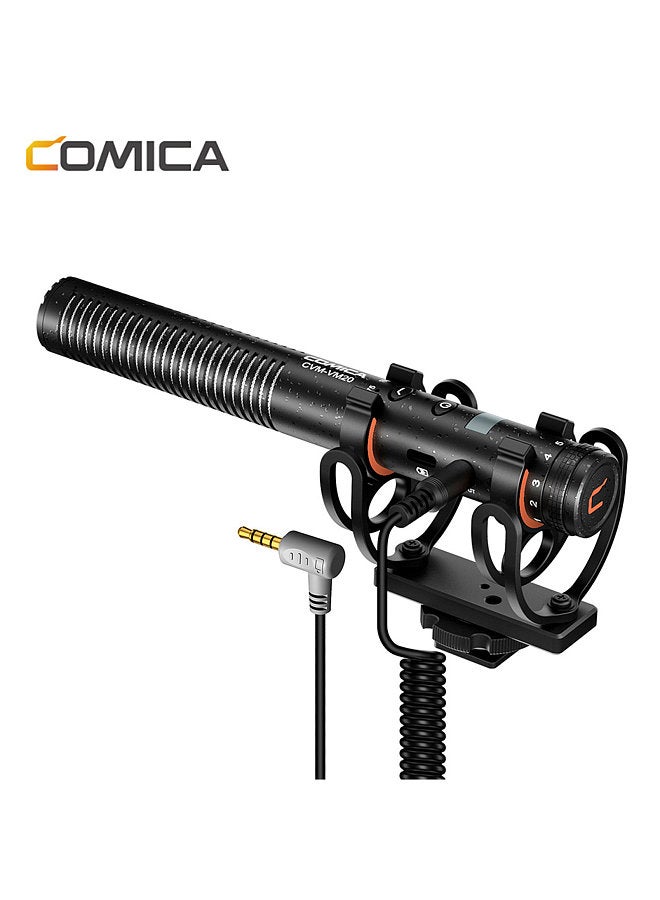 CVM-VM20 Video Cardioid Condenser Microphone 2-level Low Cut Noise Canceling 3.5mm Monitoring with Shock Mount Windscreens Carrying Case Built-in 300mAh Battery for Smartphone DSLR Mirrorless Camera