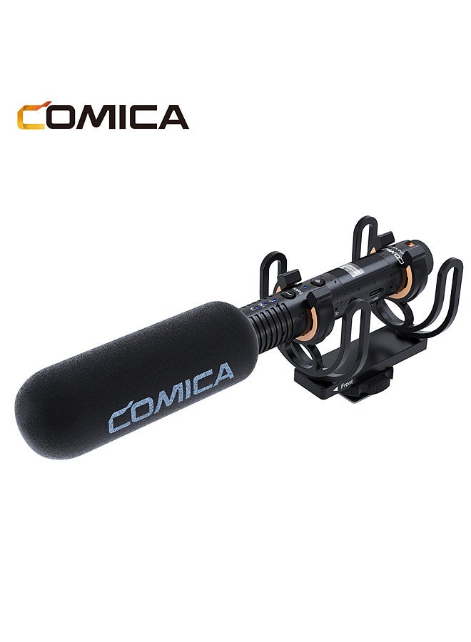 VM30 2.4G Camera Microphone Cardioid Condenser Mic System with 3.5mm Port OLED Screen Support Wired/Wireless Dual Modes Real-time Monitoring with Receiver Anti-Shock Mount & Wind Muff