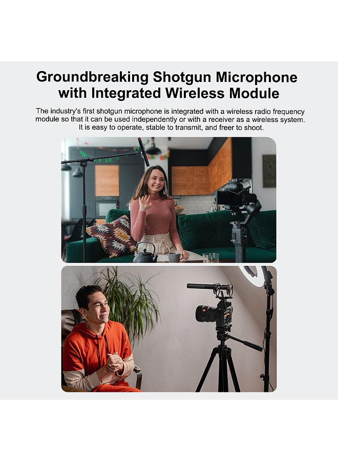 VM30 2.4G Camera Microphone Cardioid Condenser Mic System with 3.5mm Port OLED Screen Support Wired/Wireless Dual Modes Real-time Monitoring with Receiver Anti-Shock Mount & Wind Muff