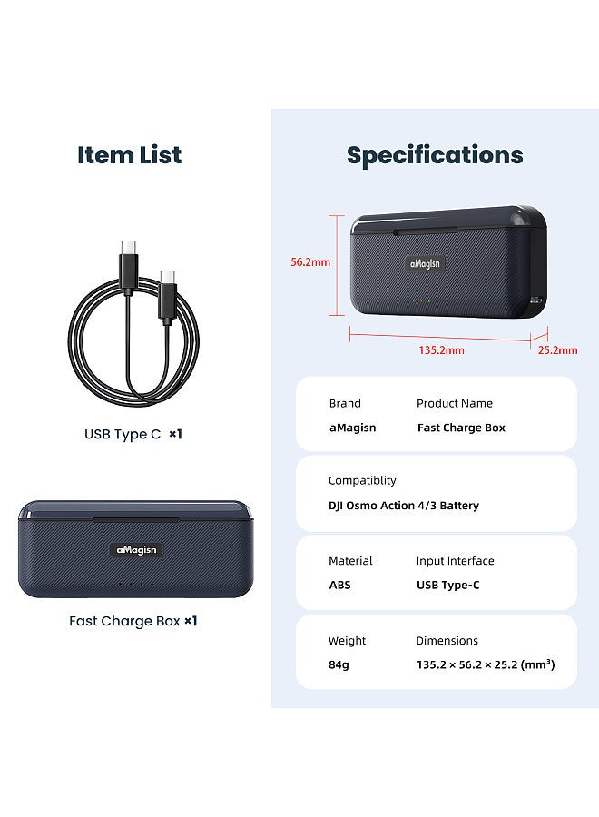AA07 3-slot Fast Charge Box Battery Charger Type-C PD Fast Charging Case with TF Card Slots Sports Camera Accessory Replacement for DJI OSMO Action 4/3