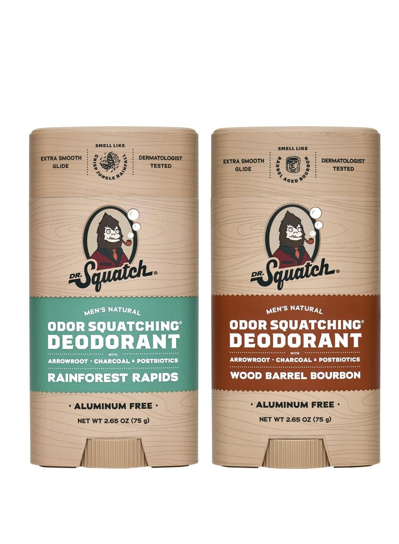 Men's Natural Deodorant - Aluminum-Free Deodorant from Dr. Squatch - Natural Deodorizer - made w/charcoal - Deodorant for Men - Smell fresh with Rainforest Rapids and Wood Barrel Bourbon (2 Pk) - Packaging may vary