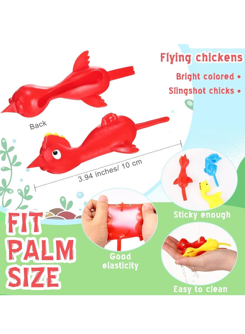 100 Pcs Flying Chicken Slingshot Finger Slingshot Toys Rubber Chickens Funny Flicking Chicken Stress Relief Toy Stretchy Rubber Shooting Game for Adults Party Favors (Random Color)