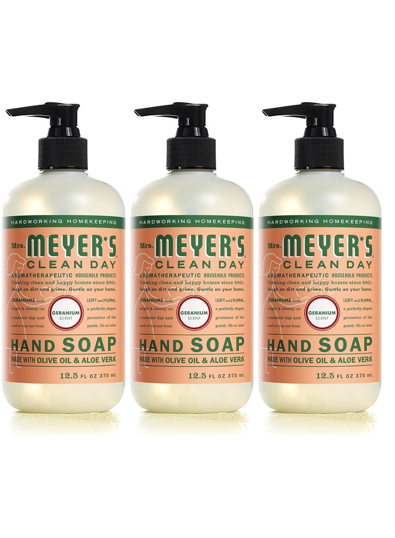 MRS. MEYER'S CLEAN DAY Hand Soap, Made with Essential Oils, Biodegradable Formula, Geranium, 12.5 fl. oz - Pack of 3