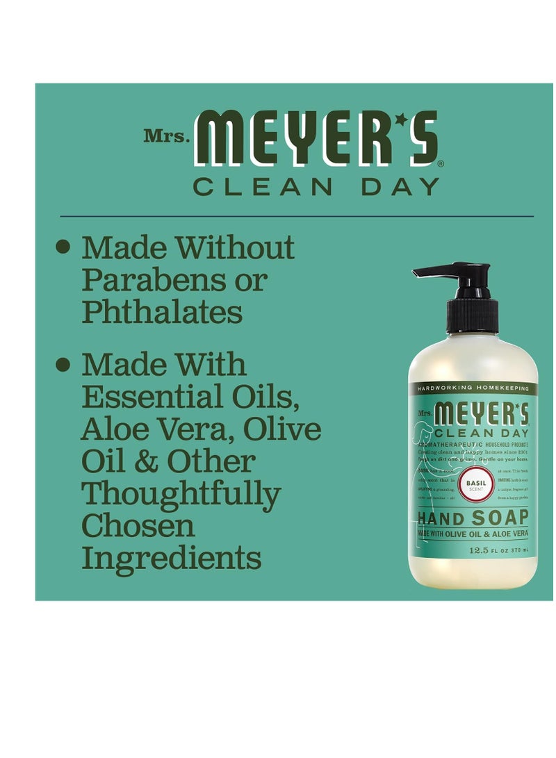 MRS. MEYER'S CLEAN DAY Hand Soap, Made with Essential Oils, Biodegradable Formula, Basil, 12.5 fl. oz - Pack of 3