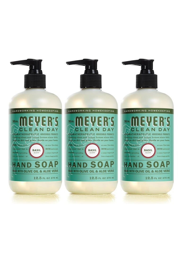 MRS. MEYER'S CLEAN DAY Hand Soap, Made with Essential Oils, Biodegradable Formula, Basil, 12.5 fl. oz - Pack of 3