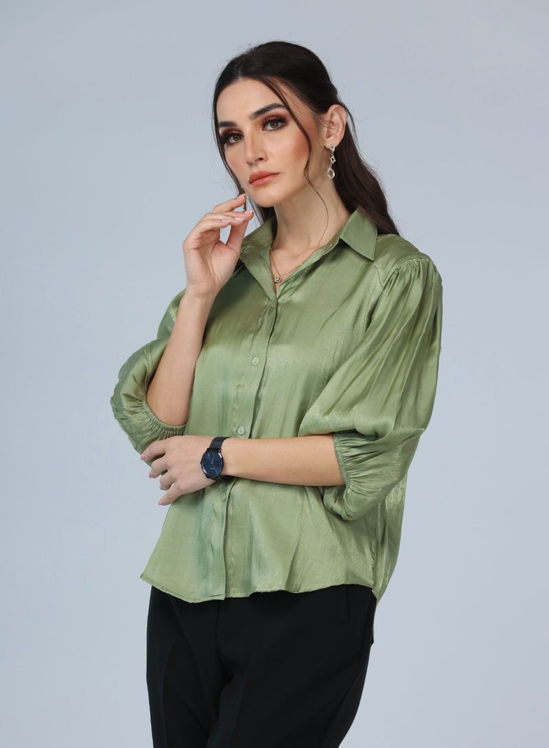 Silk Satin Shirt in Green
