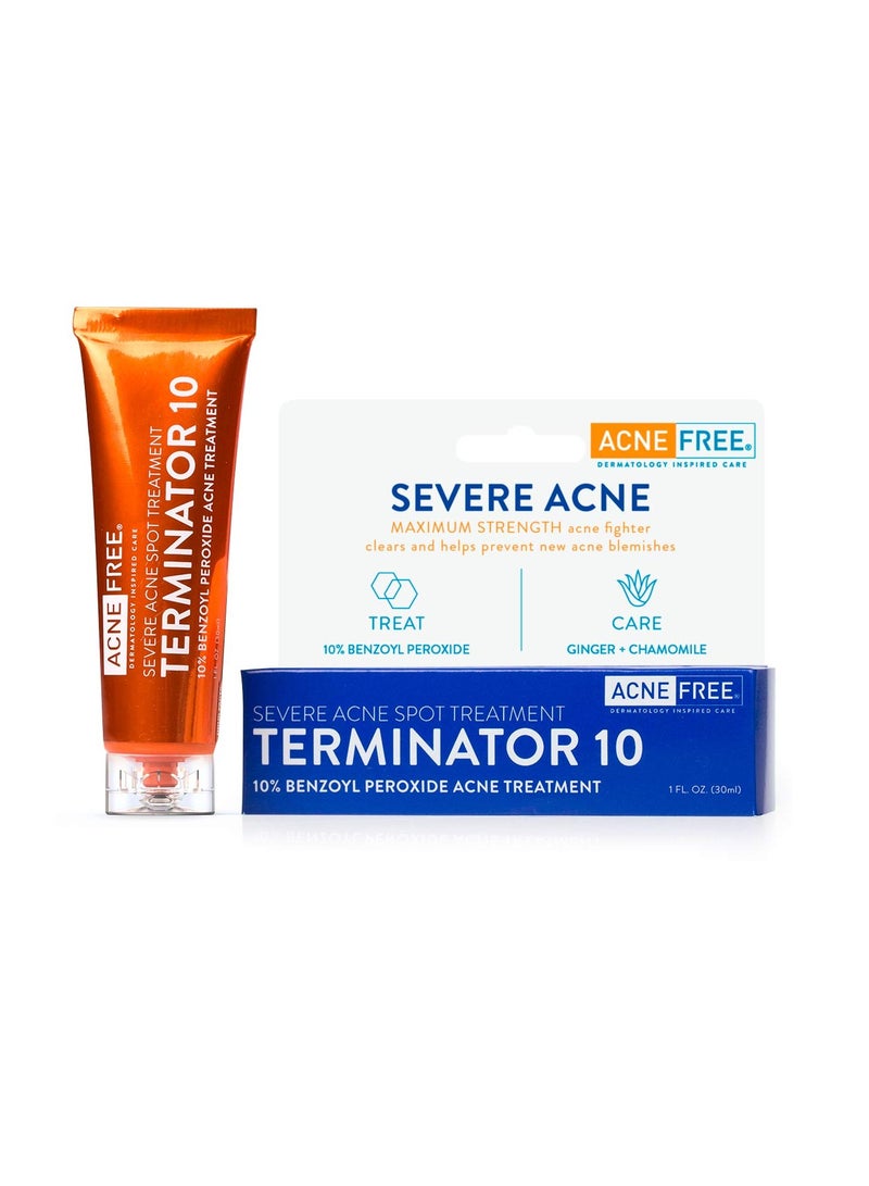 AcneFree Terminator 10 Acne Spot Treatment with Benzoyl Peroxide 10% Maximum Strength Acne Cream Treatment, 1 Ounce - Pack Of 1