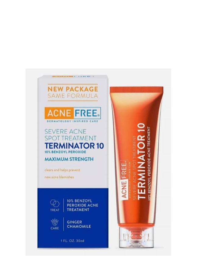 AcneFree Terminator 10 Acne Spot Treatment with Benzoyl Peroxide 10% Maximum Strength Acne Cream Treatment, 1 Ounce - Pack Of 1
