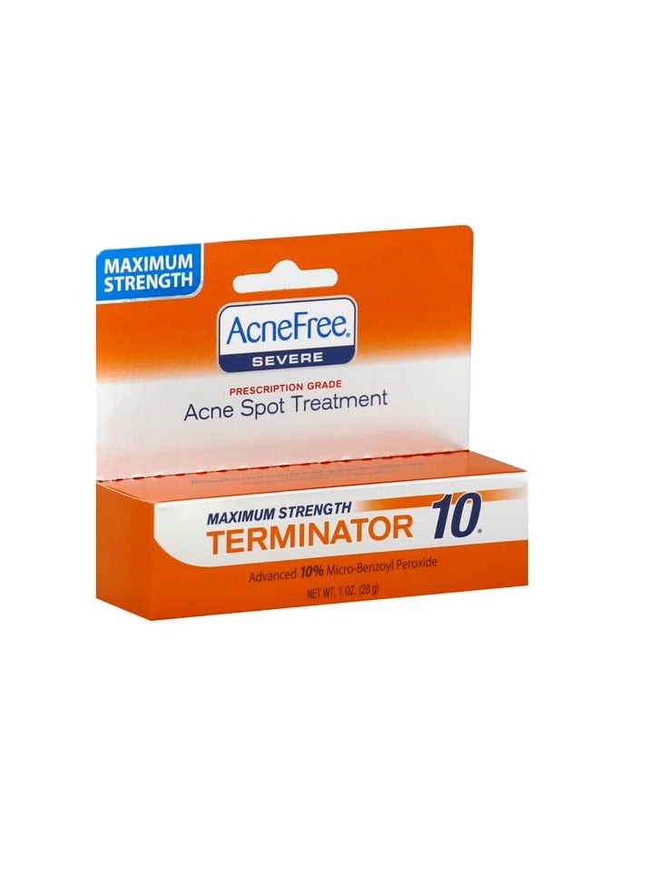 AcneFree Terminator 10 Acne Spot Treatment with Benzoyl Peroxide 10% Maximum Strength Acne Cream Treatment, 1 Ounce - Pack Of 1