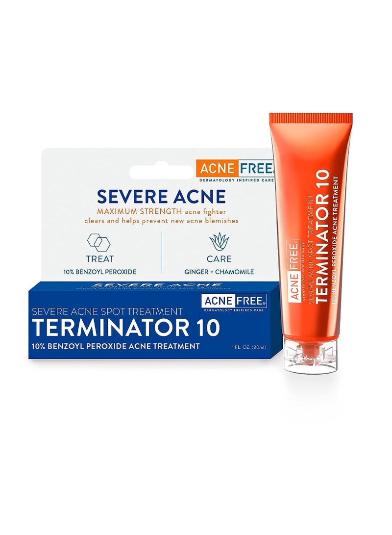 AcneFree Terminator 10 Acne Spot Treatment with Benzoyl Peroxide 10% Maximum Strength Acne Cream Treatment, 1 Ounce - Pack Of 1
