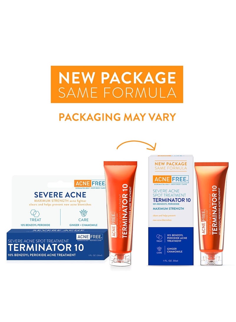 AcneFree Terminator 10 Acne Spot Treatment with Benzoyl Peroxide 10% Maximum Strength Acne Cream Treatment, 1 Ounce - Pack Of 1