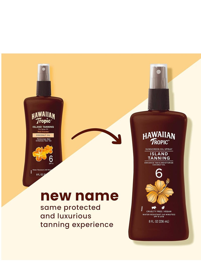 Hawaiian Tropic Island Tanning Oil Spray Sunscreen SPF 6, 8oz | Tanning Sunscreen, Tanning Oil with SPF, Moisturizing Body Oil, Hawaiian Tropic Oil, Oxybenzone Free Outdoor Tanning Oil, 8oz