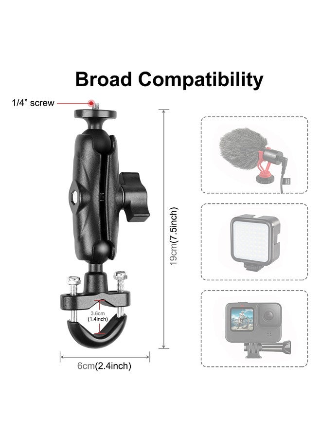 PU701B Motorbike Bike Handlebar Mount Bracket Motorcycle Bicycle Camera Holder 1/4 Inch Screw with Sports Camera Mounting Adapter Replacement for GoPro Hero 11/10/9/8 INSTA360 ONE/ X2/ X3/GO2
