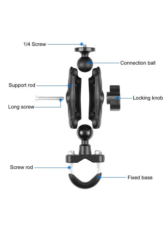PU701B Motorbike Bike Handlebar Mount Bracket Motorcycle Bicycle Camera Holder 1/4 Inch Screw with Sports Camera Mounting Adapter Replacement for GoPro Hero 11/10/9/8 INSTA360 ONE/ X2/ X3/GO2