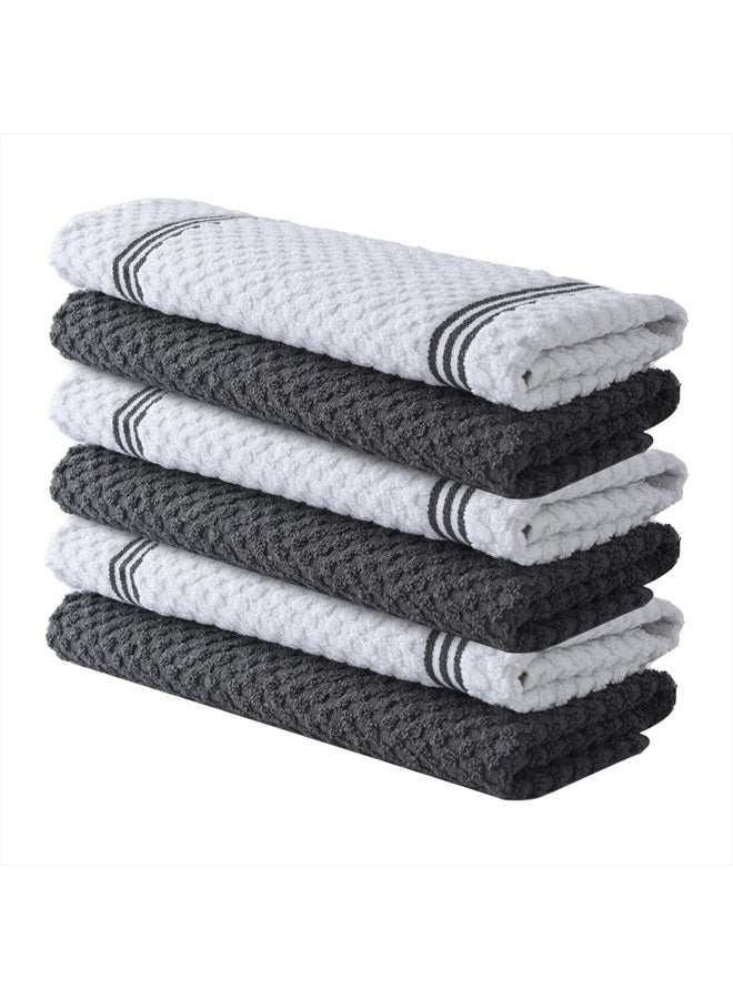 Premium Kitchen Towels – Pack of 6, 100% Cotton 15x25 Inches Absorbent Dish Towels - Tea Towels- Terry Kitchen Dishcloth Towels- Grey Dish Cloth for Household Cleaning