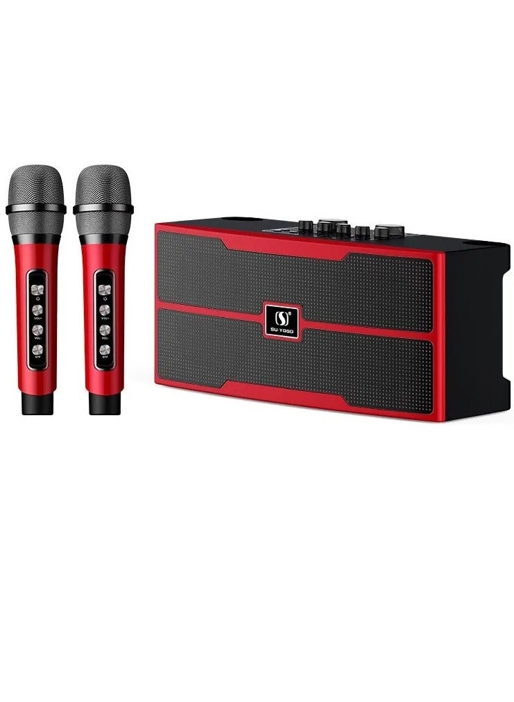 M245 Outdoor Family KTV Stereo Big Sound Speaker Set Dual BT Speaker With 2 Wireless Microphones Black