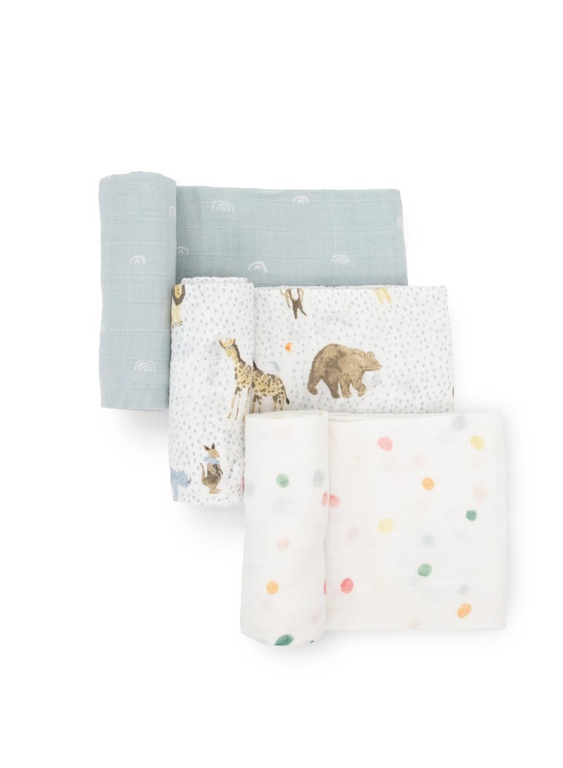 Cotton Swaddle 3 Pack Party Animals
