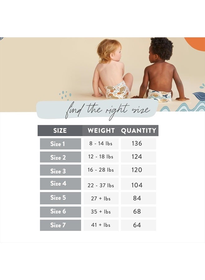 Clean Conscious Diapers | Plant-Based, Sustainable | Just Peachy + Flower Power | Super Club Box, Size 4 (22-37 lbs), 104 Count