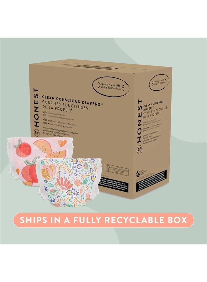 Clean Conscious Diapers | Plant-Based, Sustainable | Just Peachy + Flower Power | Super Club Box, Size 4 (22-37 lbs), 104 Count