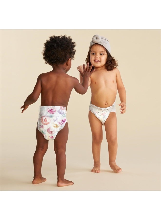 Clean Conscious Diapers | Plant-Based, Sustainable | Rose Blossom + Tutu Cute | Club Box, Size 1 (8-14 lbs), 78 Count