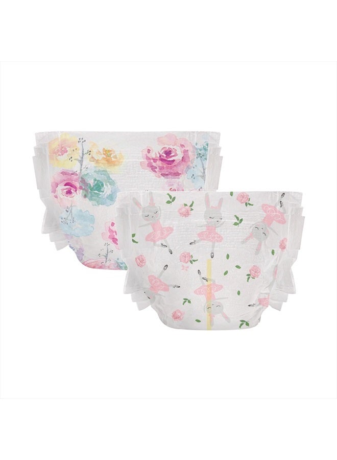 Clean Conscious Diapers | Plant-Based, Sustainable | Rose Blossom + Tutu Cute | Club Box, Size 1 (8-14 lbs), 78 Count