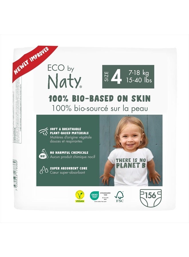 Baby Diapers - Plant-Based Eco-Friendly Diapers, Great for Baby Sensitive Skin and Helps Prevent Leaking (Size 4, 156 Count)