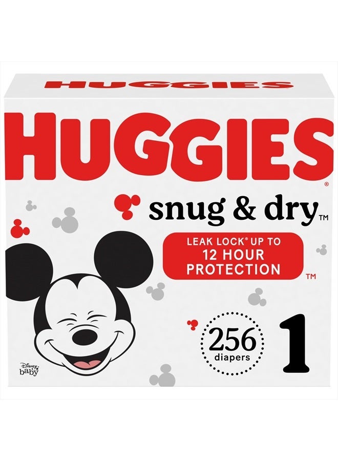 Huggies Size 1 Diapers, Snug & Dry Newborn Diapers, Size 1 (8-14 lbs), 256 Ct (4 packs of 64), Packaging May Vary