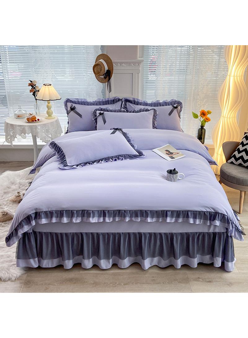 Simple Solid Color Washable Bed Sheet And Duvet Cover Set