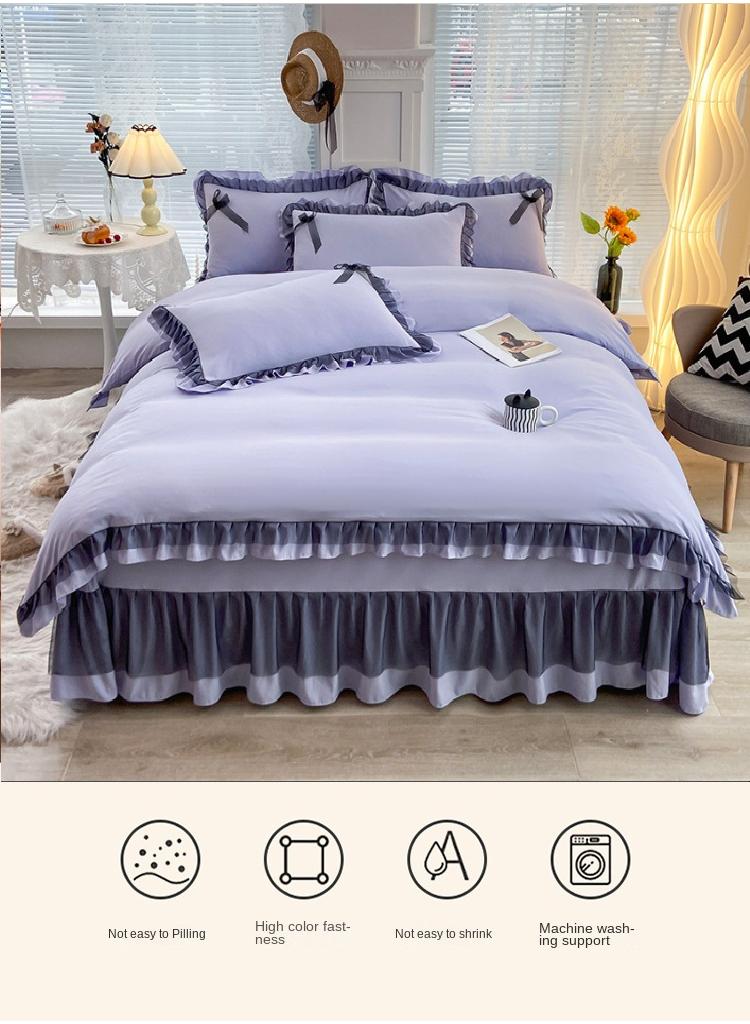 Simple Solid Color Washable Bed Sheet And Duvet Cover Set