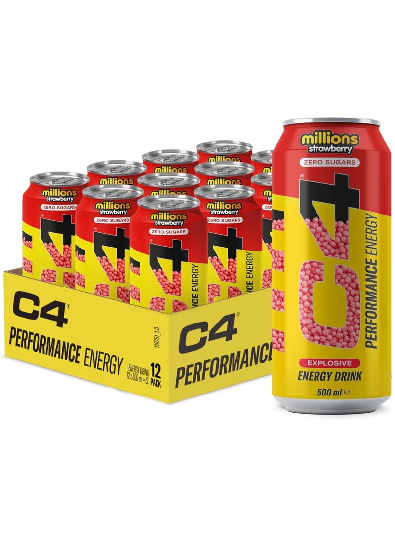 C4 Performance Energy Carbonated RTD 12x500ml- Millions Strawberry