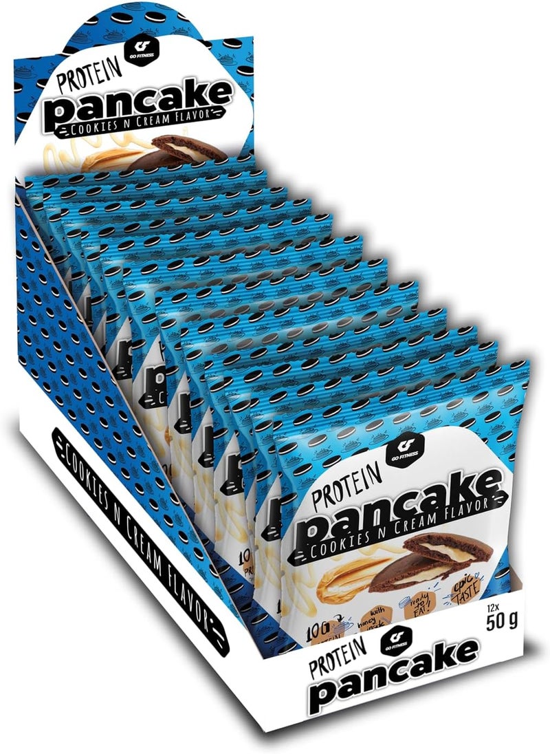 Go Fitness 12 Protein Pancakes - High Protein Snack, Freshly Baked & Extremely Delicious - Protein Bar Alternative with 10 g Protein Per Pancake (Cookies and Cream)