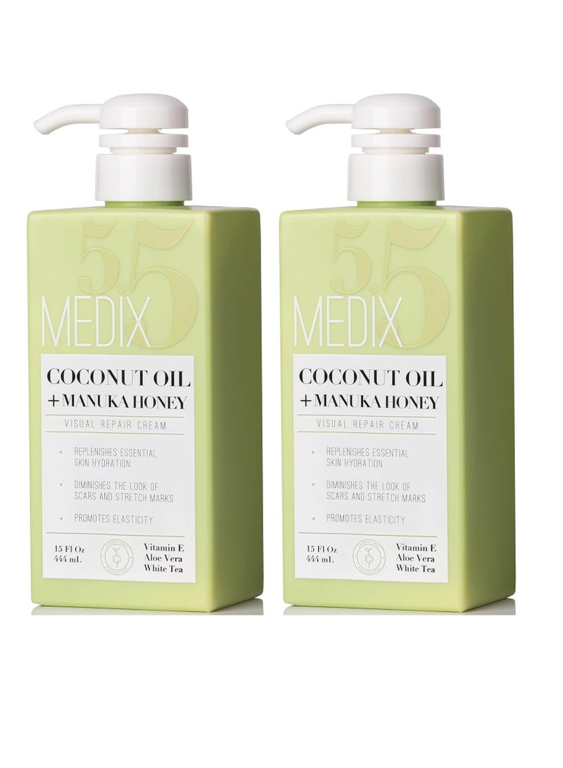 MEDIX 5.5 Coconut Oil Lotion W/ Manuka Honey Cream Skin Care Face Moisturizer & Body Cream | Firming Coconut Oil For Skin Minimizes Look Of Dry Skin, Cellulite, Stretch Marks, & Wrinkles, 2-Pack