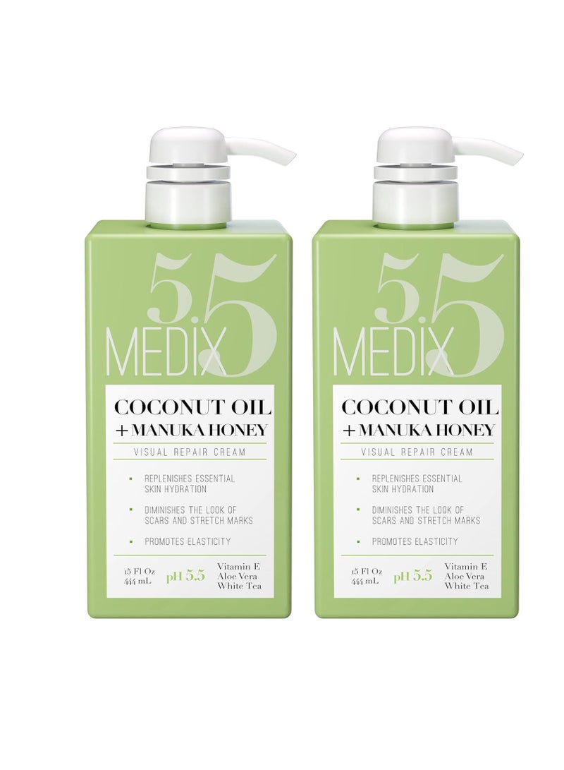 MEDIX 5.5 Coconut Oil Lotion W/ Manuka Honey Cream Skin Care Face Moisturizer & Body Cream | Firming Coconut Oil For Skin Minimizes Look Of Dry Skin, Cellulite, Stretch Marks, & Wrinkles, 2-Pack