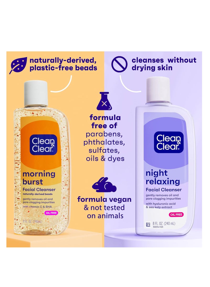 Clean & Clear 2-Pack Oil-Free Facial Cleansers with Citrus Scent, Morning Burst and Night Relaxing, 16 oz