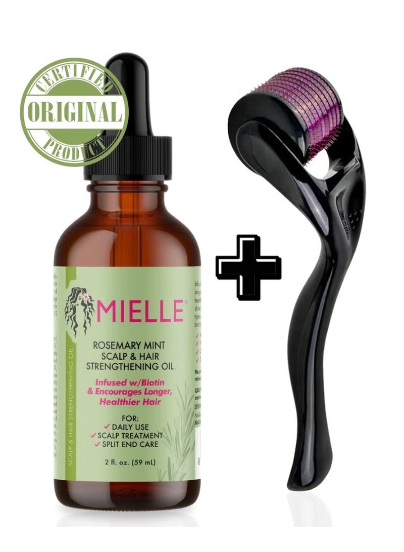 MIELLE Rosemary Mint Scalp And Hair Strengthening Oil Hair Roots And Eyebrows Nourishment, Hair Growth, And Hairfall Treatment Pure Oil Lab Tested / 2OZ 55ml