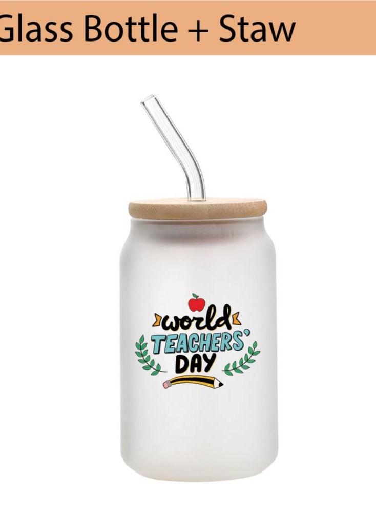 Teacher's Day Pack of 3 Combo Pack - Glass Bottle, Teddy Bear and Greeting Card - Reusable Bottle - Teacher's Day Gift Set - Gift for World Teachers Day