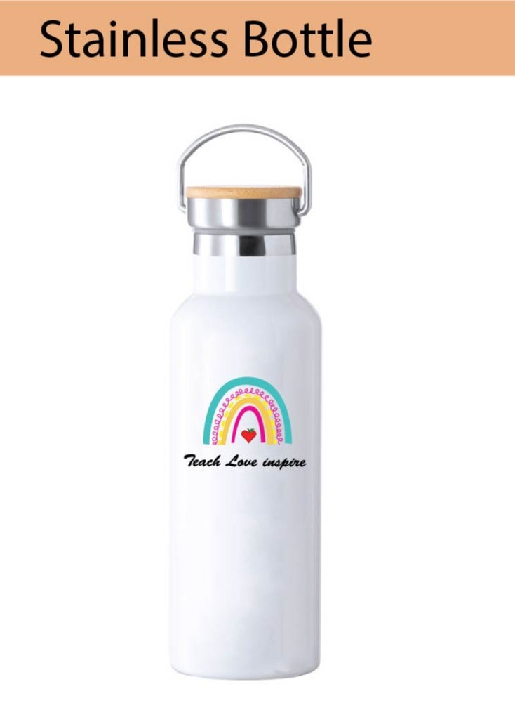 Teacher's Day Pack of 3 Combo Pack - Stainless Steel Bamboo Cap Flask Bottle 600ml, Teddy Bear and Greeting Card - Teacher's Day Gift Set - Gift for World Teachers Day